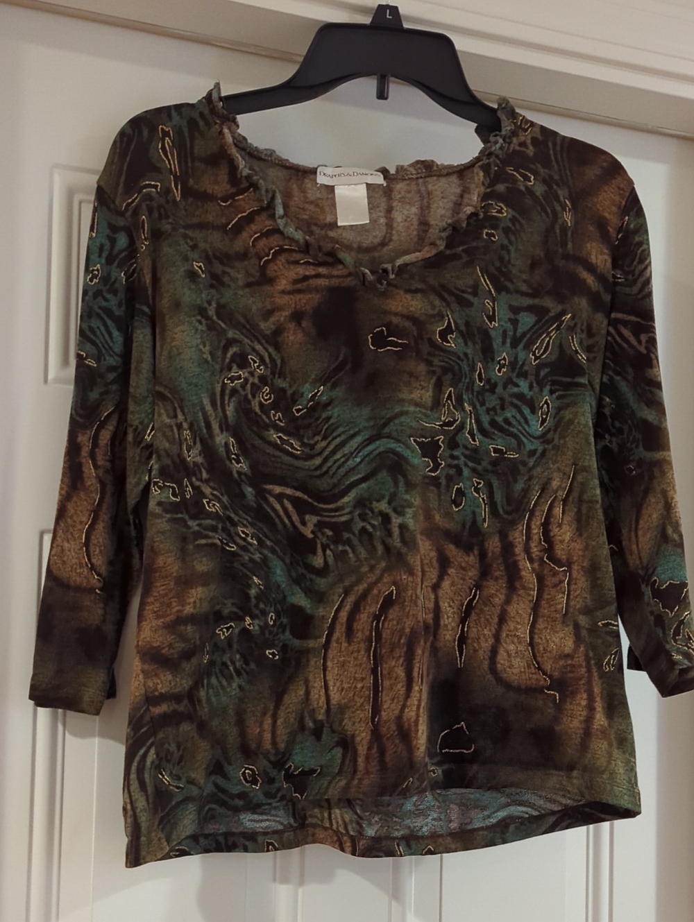 Draper's And Damon's Green & Brown Abstract-Print Long-Sleeve Top